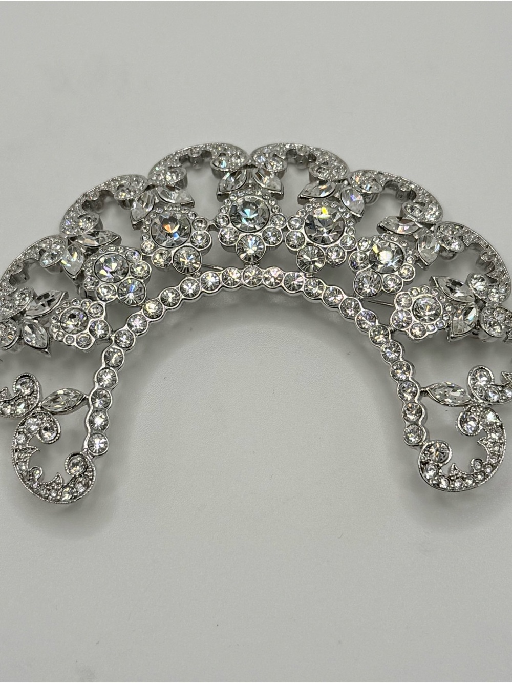 Christian Dior Crystal Tiara Brooch 3” Silver Tone Rhinestone Statement Pin COA